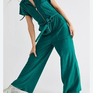 Free People Teal Zip-Up Jumpsuit